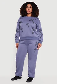 Plus Rhinestone Graphic Pullover Sweatshirt