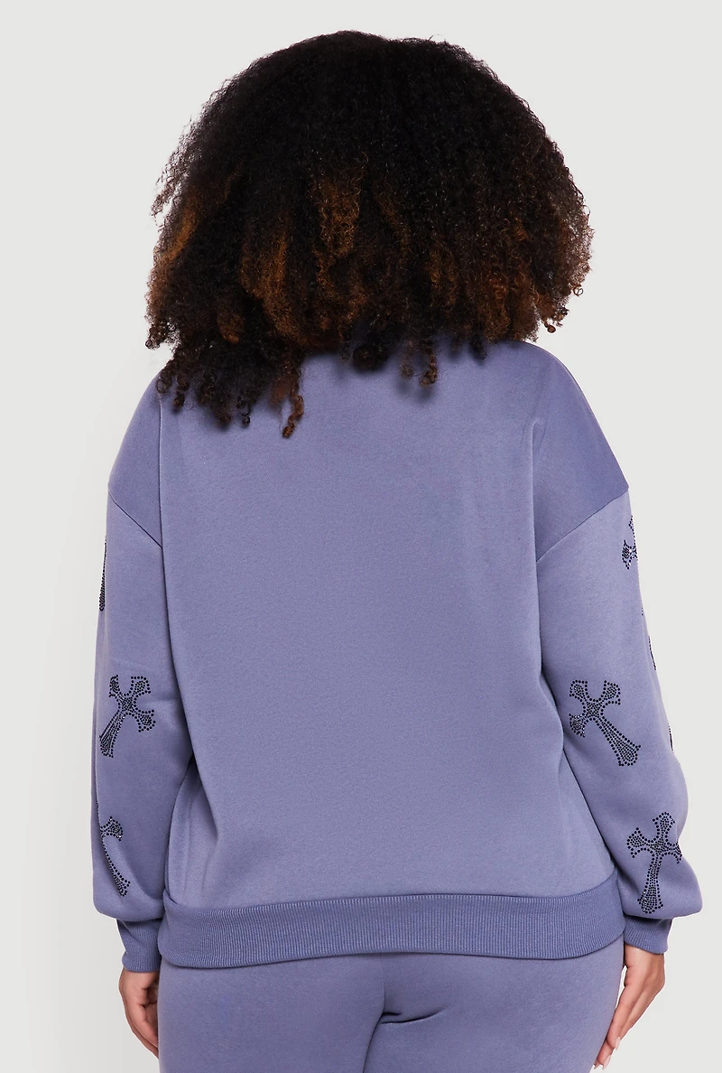 Plus Rhinestone Graphic Pullover Sweatshirt