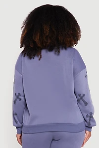 Plus Rhinestone Graphic Pullover Sweatshirt