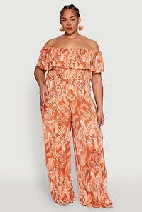 Womens Plus Size Almost Famous Plisse Leaf Print Pants, Orange, Size 3X