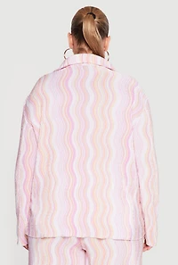 Plus Plisse Wavy Stripe Button Front Shirt