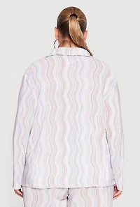 Plus Plisse Wavy Stripe Button Front Shirt