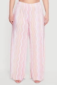 Plus Plisse Wavy Stripe High Waisted Pull On Pants