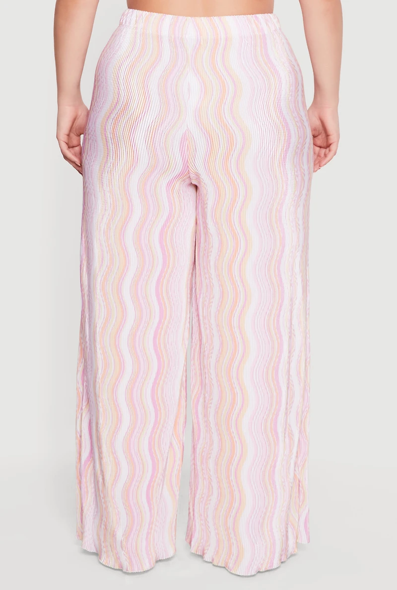 Plus Plisse Wavy Stripe High Waisted Pull On Pants