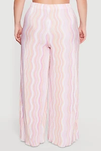 Plus Plisse Wavy Stripe High Waisted Pull On Pants