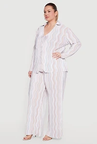 Plus Plisse Wavy Stripe High Waisted Pull On Pants