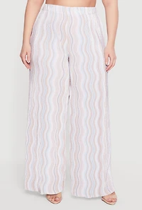 Plus Plisse Wavy Stripe High Waisted Pull On Pants