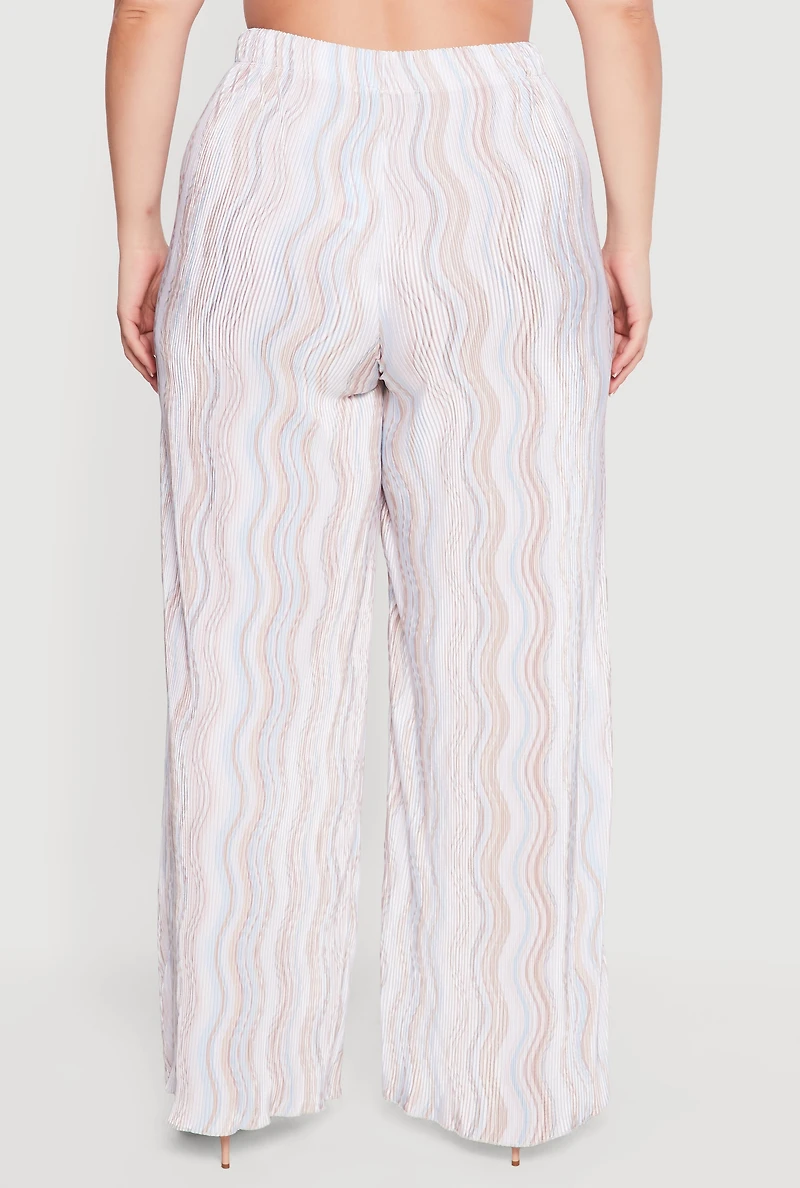 Plus Plisse Wavy Stripe High Waisted Pull On Pants