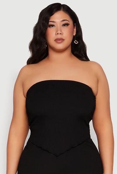 Plus Almost Famous Textured Hanky Hem Tube Top