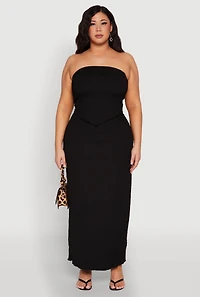 Womens Plus Size Almost Famous Textured Hanky Hem Tube Top, Black, Size 3X