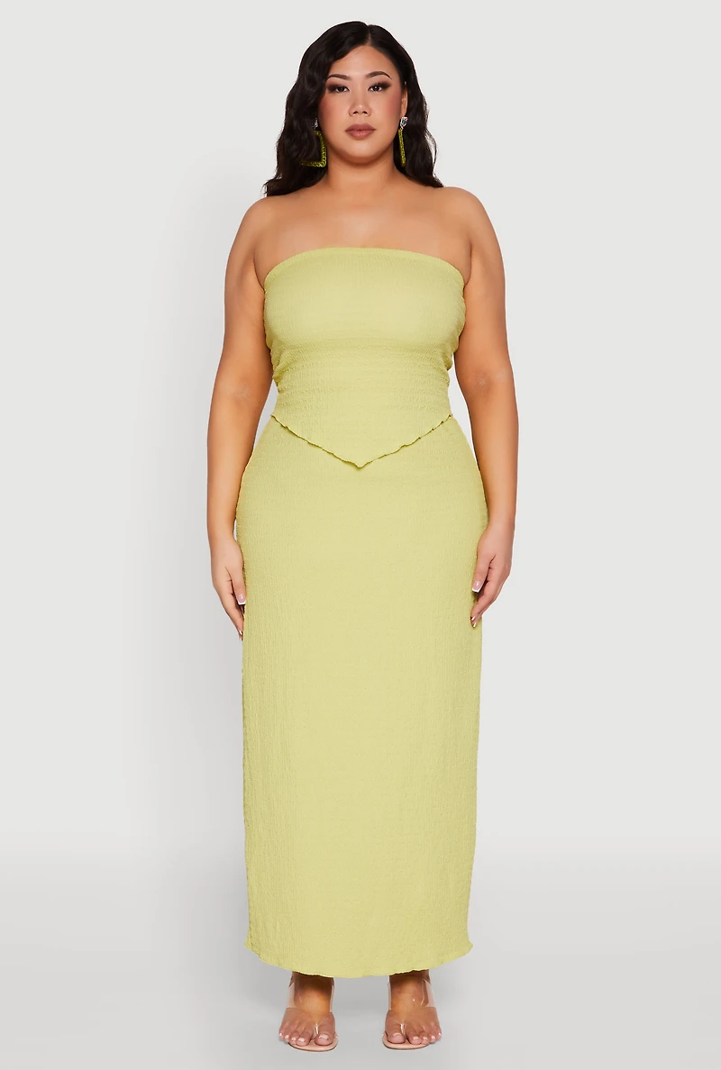 Womens Plus Size Almost Famous Textured Hanky Hem Tube Top, Green, Size 1X