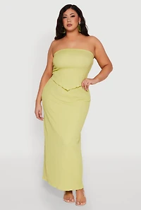 Womens Plus Size Almost Famous Textured Hanky Hem Tube Top, Green, Size 1X