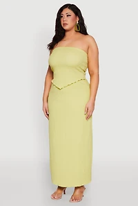 Womens Plus Size Almost Famous Textured Hanky Hem Tube Top, Green, Size 1X