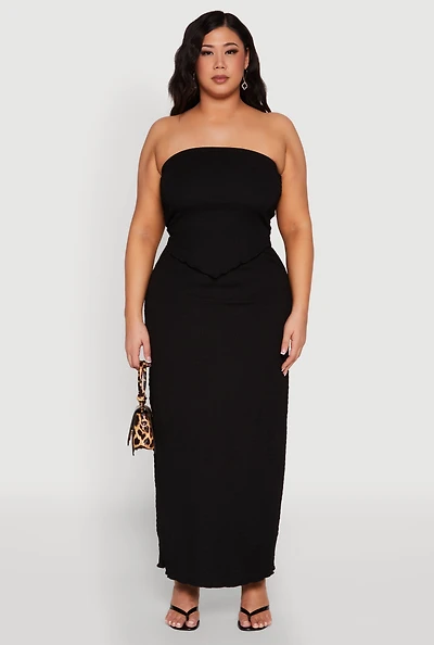 Womens Plus Size Almost Famous Textured High Waist Maxi Skirt, Black, Size 3X