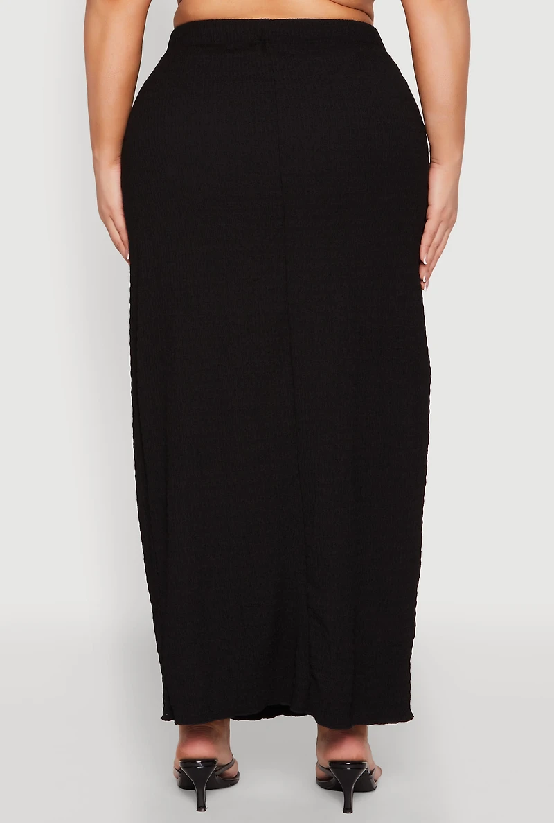 Womens Plus Size Almost Famous Textured High Waist Maxi Skirt, Black, Size 1X