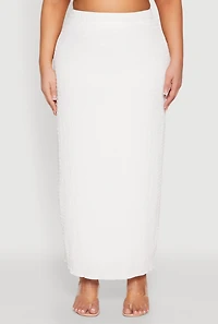 Womens Plus Size Almost Famous Textured High Waist Maxi Skirt, White, Size 1X