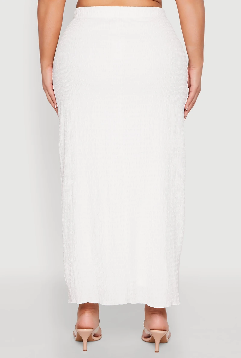 Womens Plus Size Almost Famous Textured High Waist Maxi Skirt, White, Size 1X
