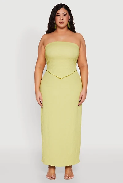 Womens Plus Size Almost Famous Textured High Waist Maxi Skirt, Green, Size 3X