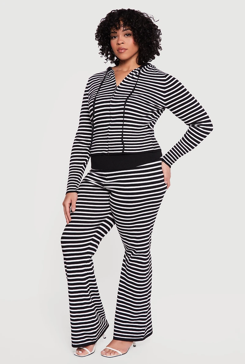 Plus Almost Famous Striped Rib Knit Zip Front Hoodie