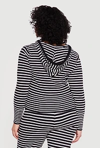 Plus Almost Famous Striped Rib Knit Zip Front Hoodie