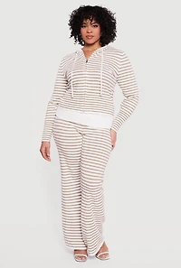 Plus Fold Over High Waisted Striped Ribbed Knit Pants