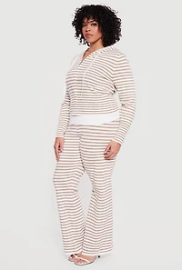 Plus Fold Over High Waisted Striped Ribbed Knit Pants