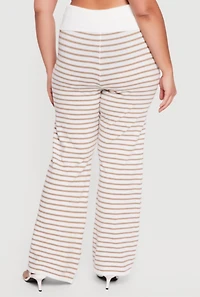 Plus Fold Over High Waisted Striped Ribbed Knit Pants