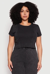 Womens Plus Size Almost Famous Acid Wash Crop Top, Black, Size 1X