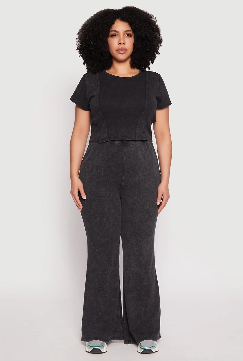 Womens Plus Size Almost Famous Acid Wash Crop Top, Black, Size 3X