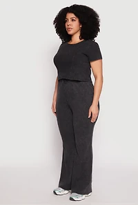Womens Plus Size Almost Famous Acid Wash Crop Top, Black, Size 1X