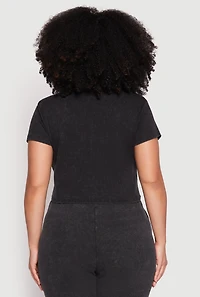 Womens Plus Size Almost Famous Acid Wash Crop Top, Black, Size 1X