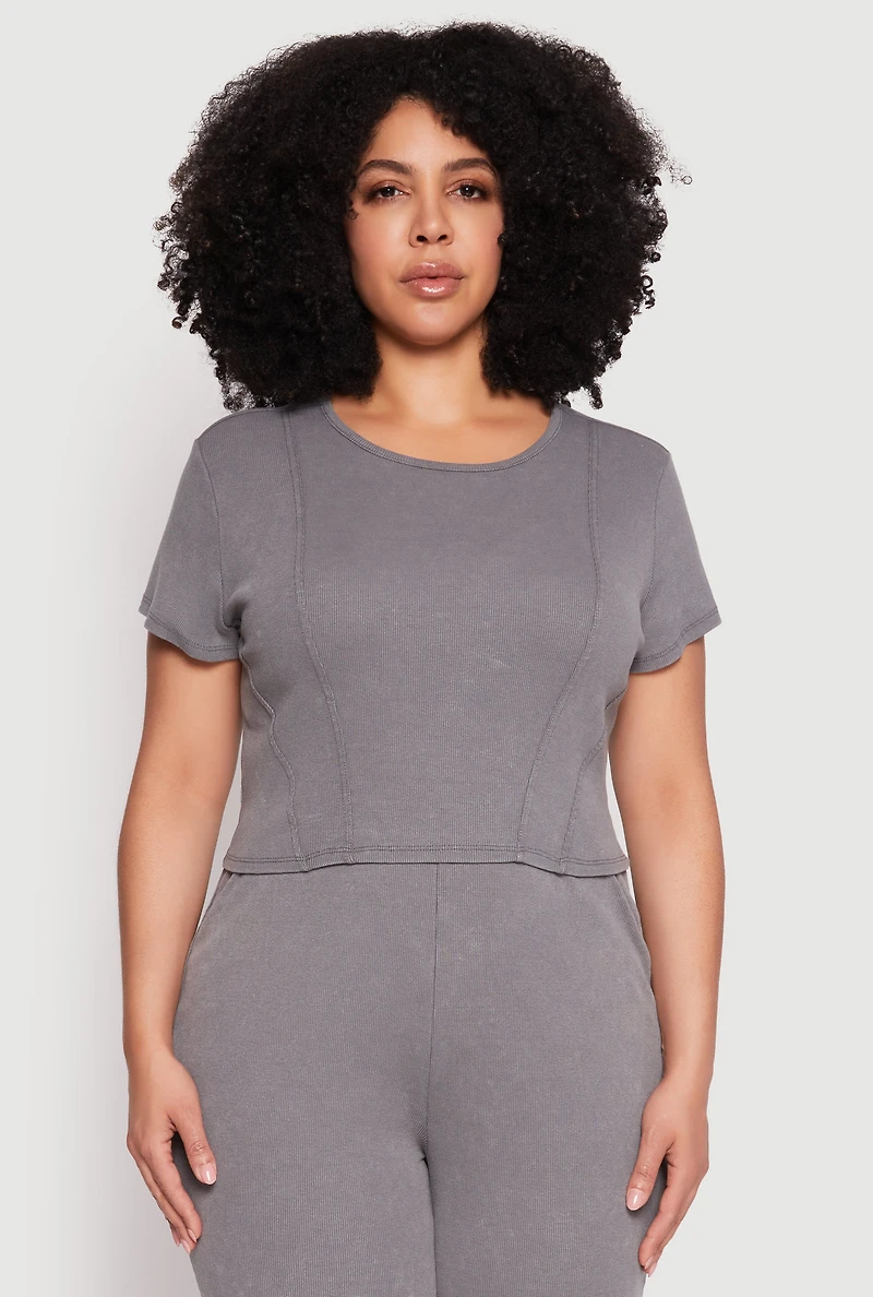 Plus Almost Famous Acid Wash Crop Top