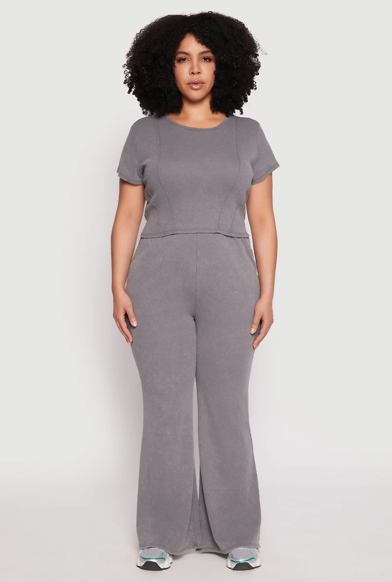 Womens Plus Size Almost Famous Acid Wash Crop Top, Grey, Size 2X