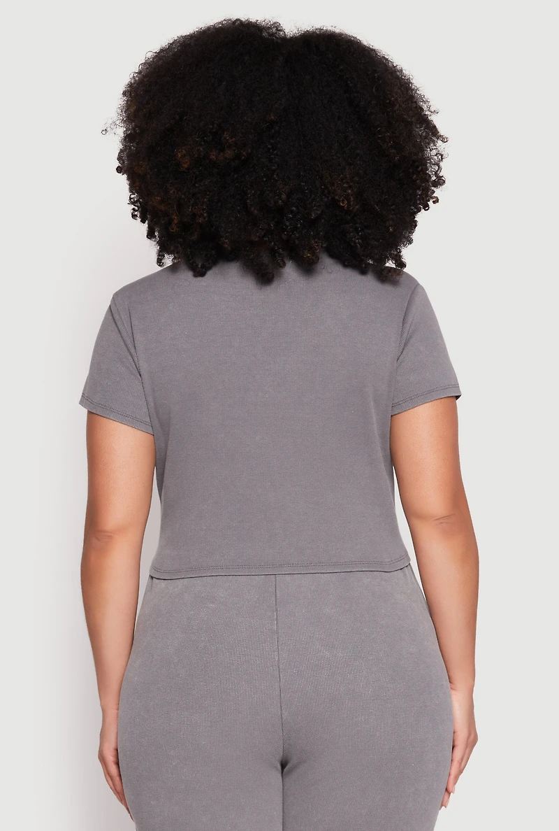 Womens Plus Size Almost Famous Acid Wash Crop Top, Grey, Size 2X