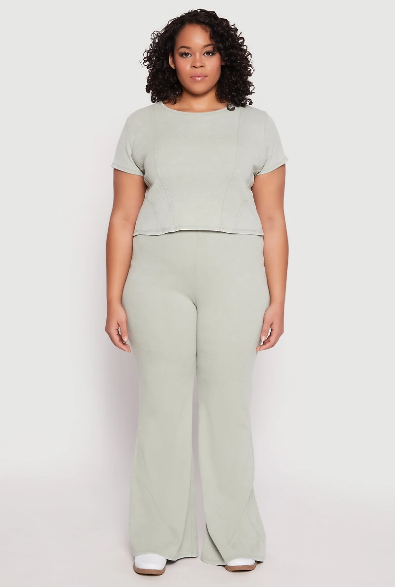 Womens Plus Size Almost Famous Acid Wash Crop Top, Green, Size 1X