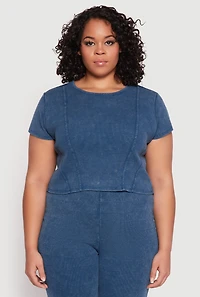 Plus Almost Famous Acid Wash Crop Top