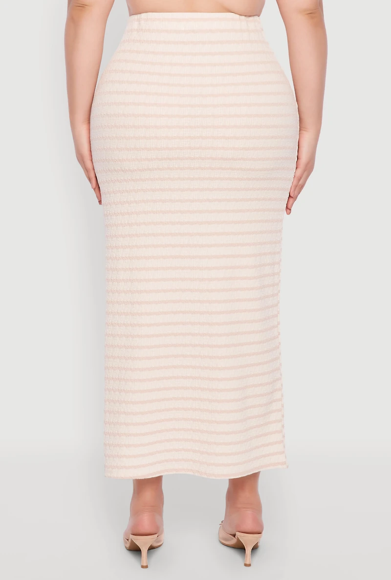Womens Plus Size Almost Famous Textured Knit Striped Side Slit Skirt, Multi, Size 2X