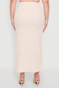 Womens Plus Size Almost Famous Textured Knit Striped Side Slit Skirt, Multi, Size 2X