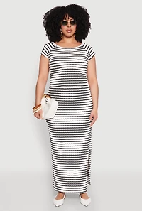 Womens Plus Size Almost Famous Textured Knit Striped Side Slit Skirt, Multi, Size 3X