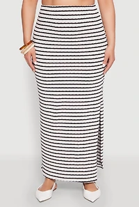 Womens Plus Size Almost Famous Textured Knit Striped Side Slit Skirt, Multi, Size 3X