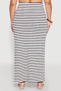 Womens Plus Size Almost Famous Textured Knit Striped Side Slit Skirt, Multi, Size 3X