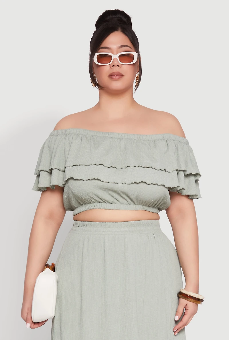 Plus Tiered Off the Shoulder Crop Top