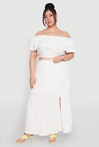 Womens Plus Size Almost Famous Slit Front Tiered Skirt, White, Size 1X