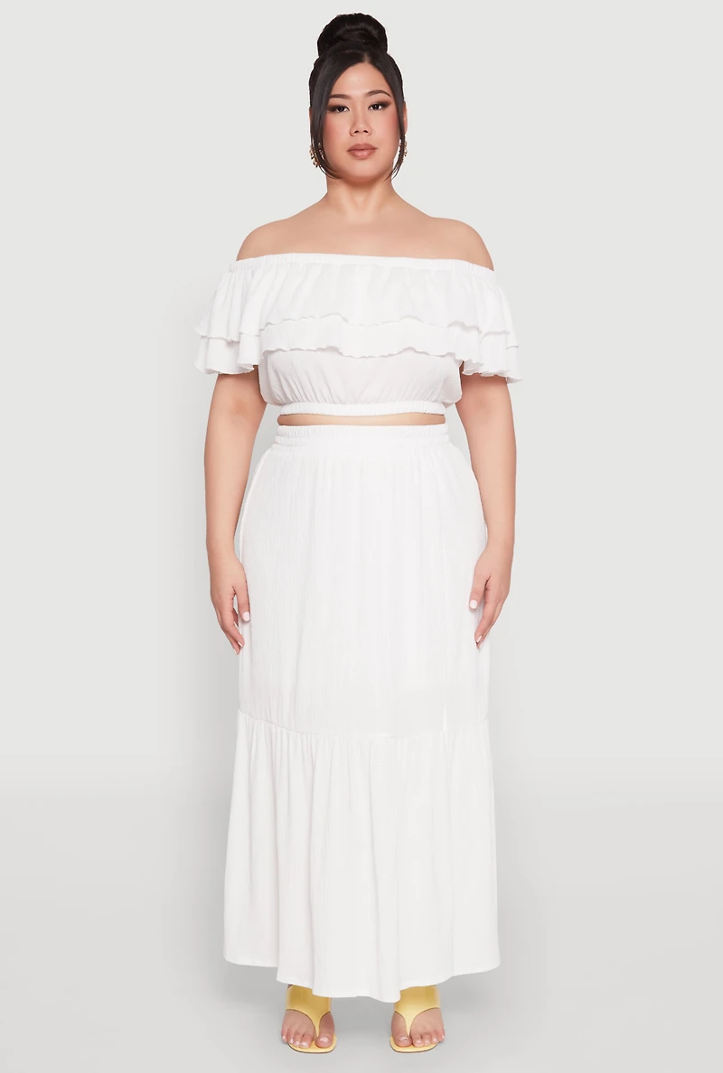 Womens Plus Size Almost Famous Slit Front Tiered Skirt, White, Size 3X