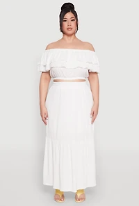 Womens Plus Size Almost Famous Slit Front Tiered Skirt, White, Size 3X