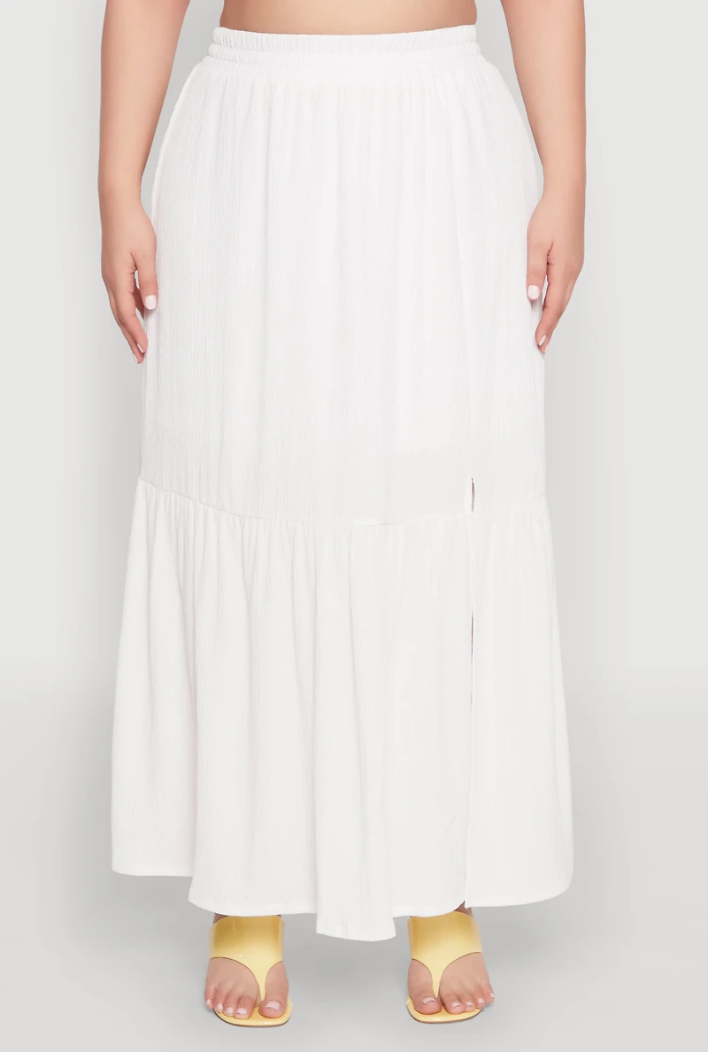 Womens Plus Size Almost Famous Slit Front Tiered Skirt, White, Size 1X