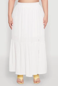 Womens Plus Size Almost Famous Slit Front Tiered Skirt, White, Size 3X