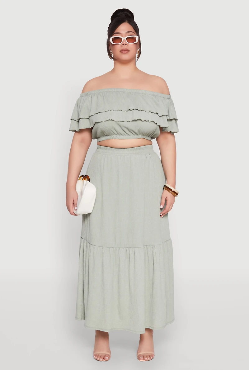 Womens Plus Size Almost Famous Slit Front Tiered Skirt, Green, Size 3X