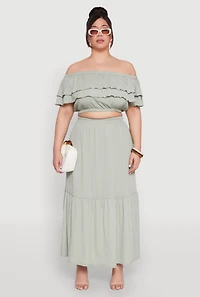 Womens Plus Size Almost Famous Slit Front Tiered Skirt, Green, Size 3X