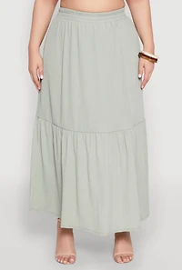 Womens Plus Size Almost Famous Slit Front Tiered Skirt, Green, Size 2X